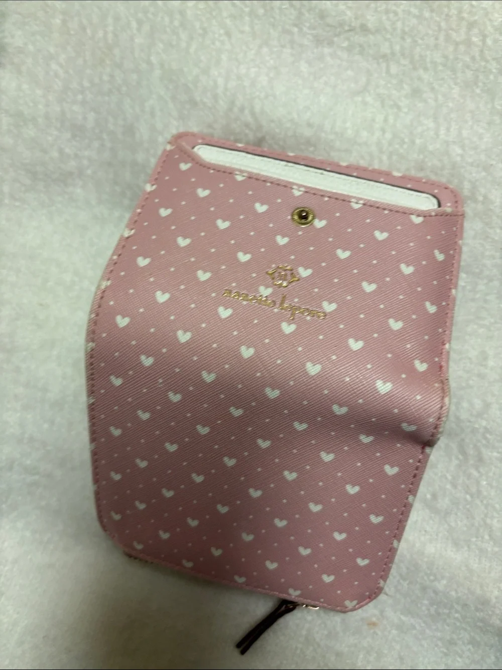 Nanette Lepore Wallet Pink/White Hearts Snap